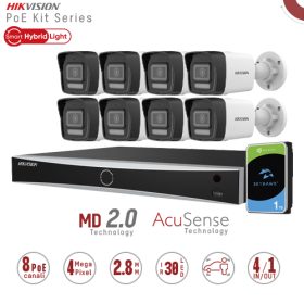 Hikvision KIT1043G2/8-LIU-POE. Kit IP Nvr 8 canali PoE,8 bullet da 4mpx con Audio, HD1TB
