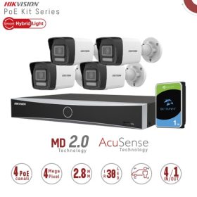 Hikvision DS-KIT1043G2-LIU-POE. Kit IP Nvr 4 canali PoE,4 bullet da 4mpx con Audio, HD1TB