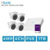 Kit Videosorveglianza HiLook 4MP 4 Telecamere Turret PoE con NVR 4 Canali 1TB